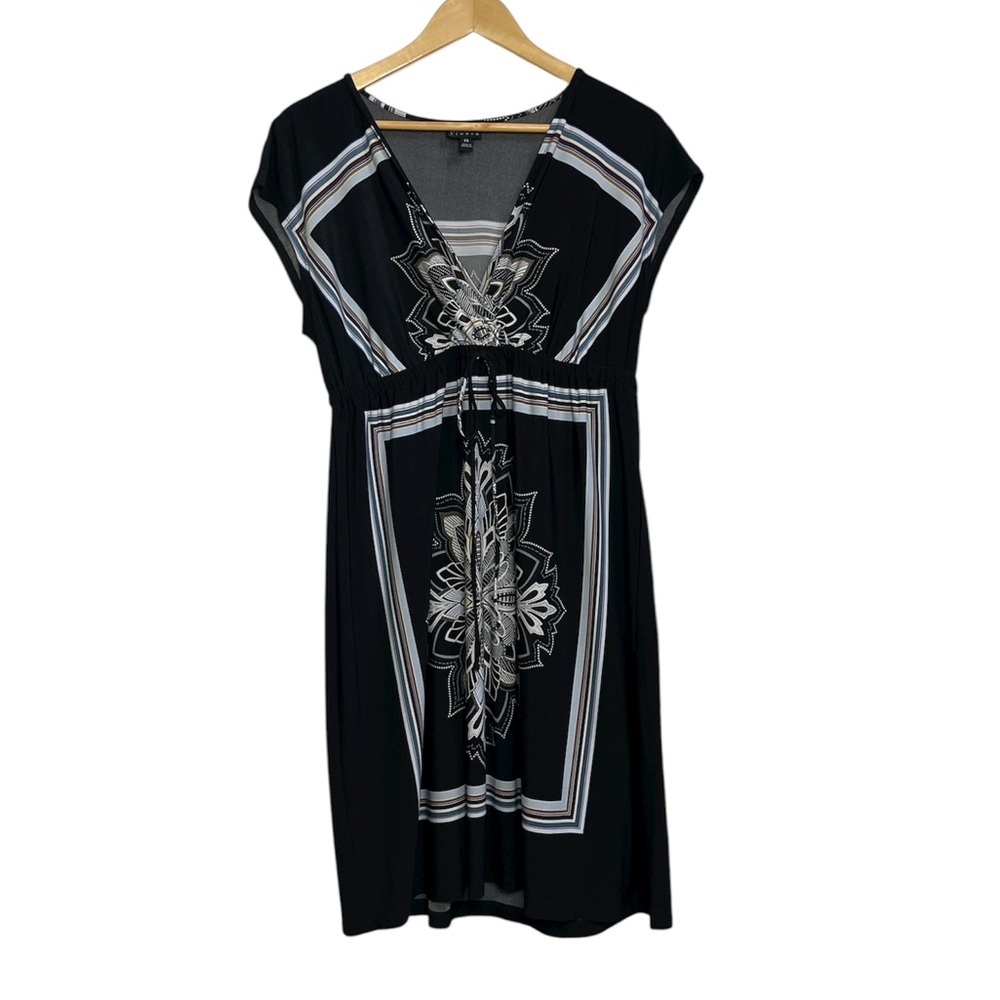 En Focus Studio Black Geometric Print Midi Dress Size 14